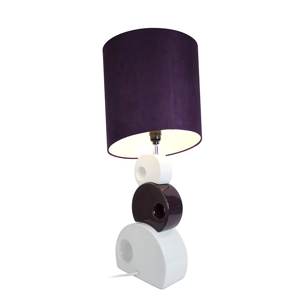 Purple and White Stacked Circle Ceramic Table Lamp with Asymmetrical Shade