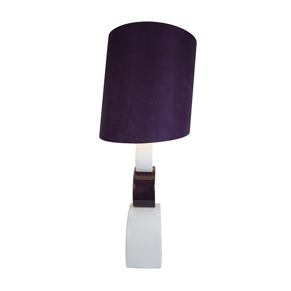 Purple and White Stacked Circle Ceramic Table Lamp with Asymmetrical Shade