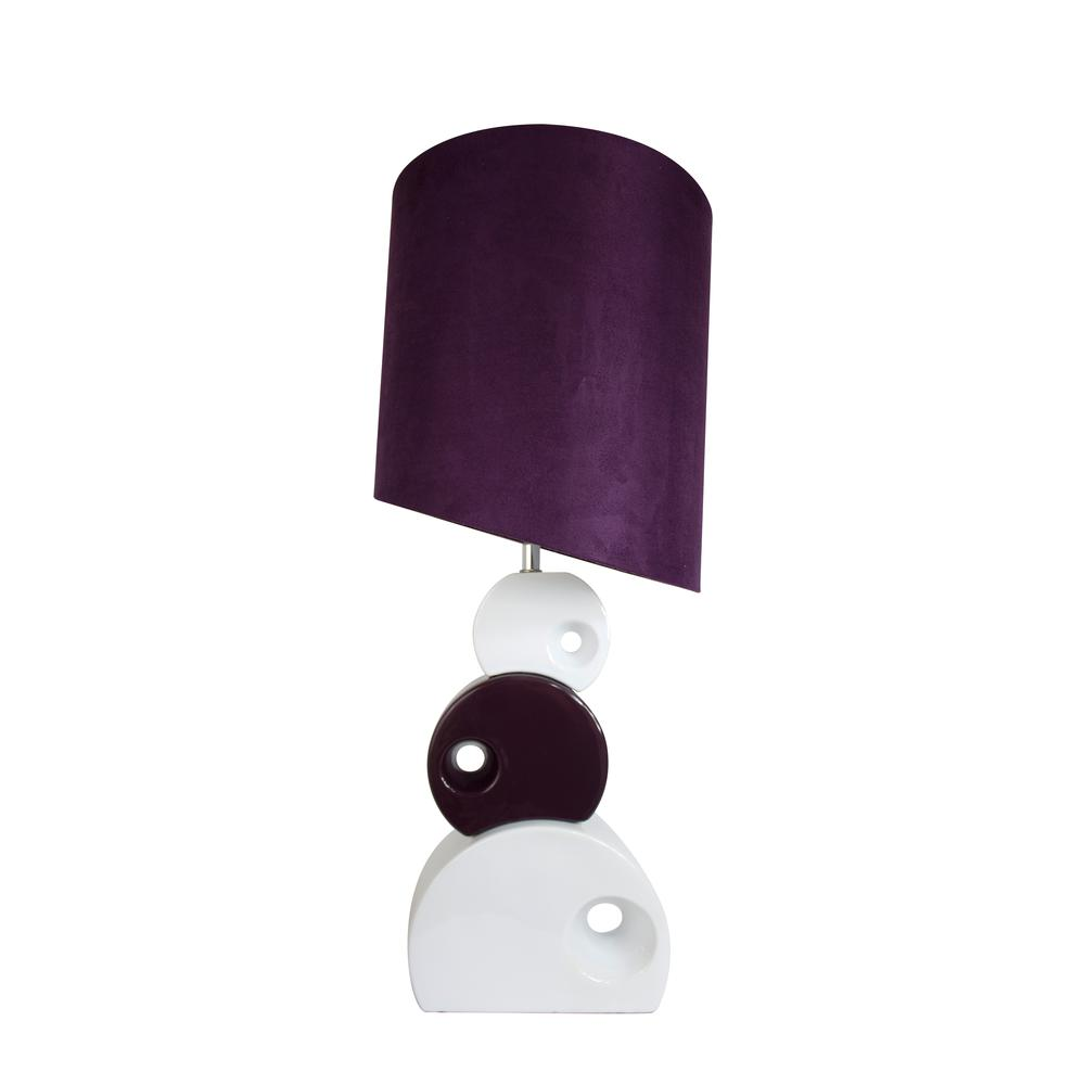 Purple and White Stacked Circle Ceramic Table Lamp with Asymmetrical Shade