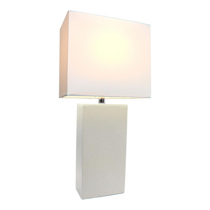 Modern Leather Table Lamp with White Fabric Shade