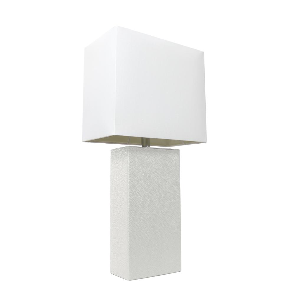 Modern Leather Table Lamp with White Fabric Shade