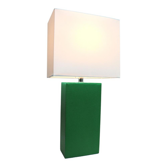 Modern Leather Table Lamp with White Fabric Shade