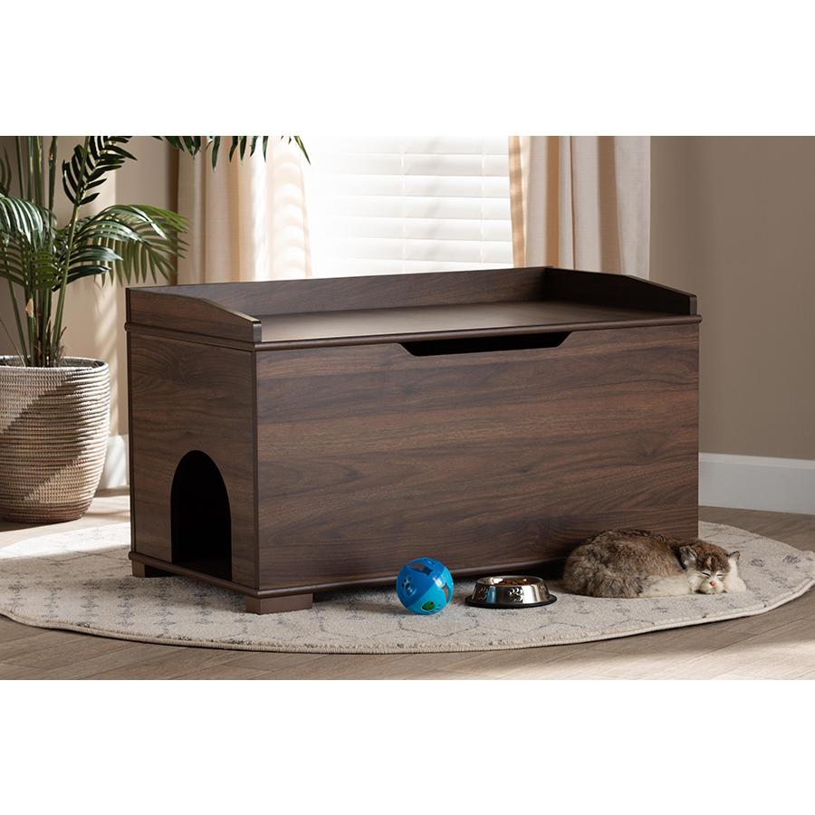 Walnut Brown Finished Wood Cat Litter Box Cover House