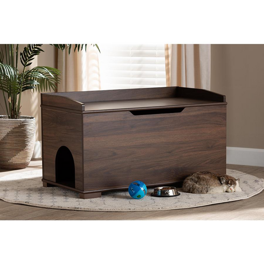 Walnut Brown Finished Wood Cat Litter Box Cover House