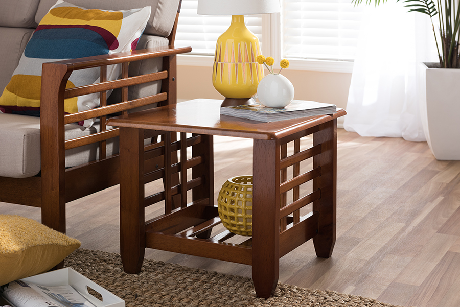 Cherry Finished Brown Wood Living Room Occasional End Table