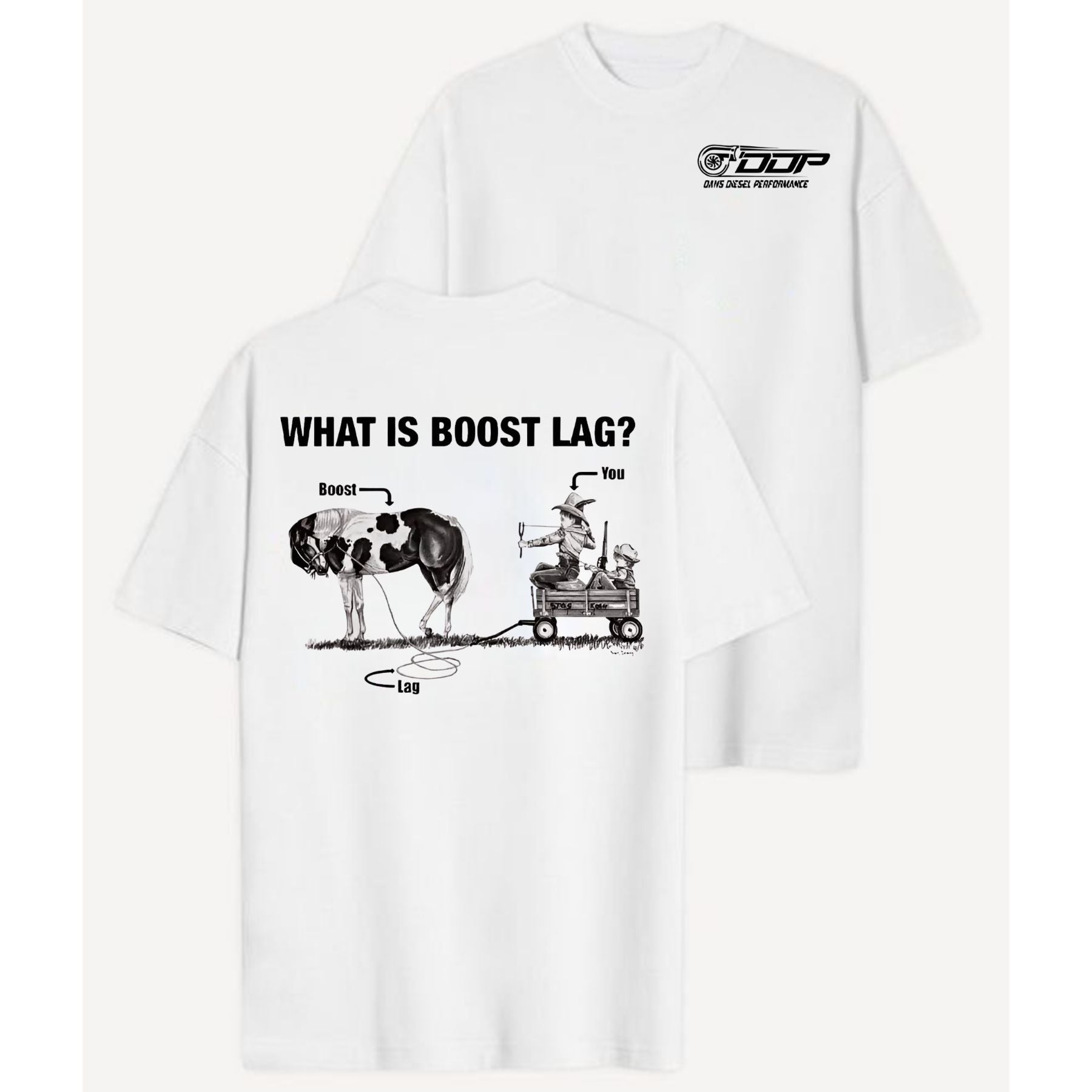 "Dan's Dsel Performance - What is Boost Lag?" T-Shirt - Funny Gift for Car & Truck Lovers, Unisex Performance Tee