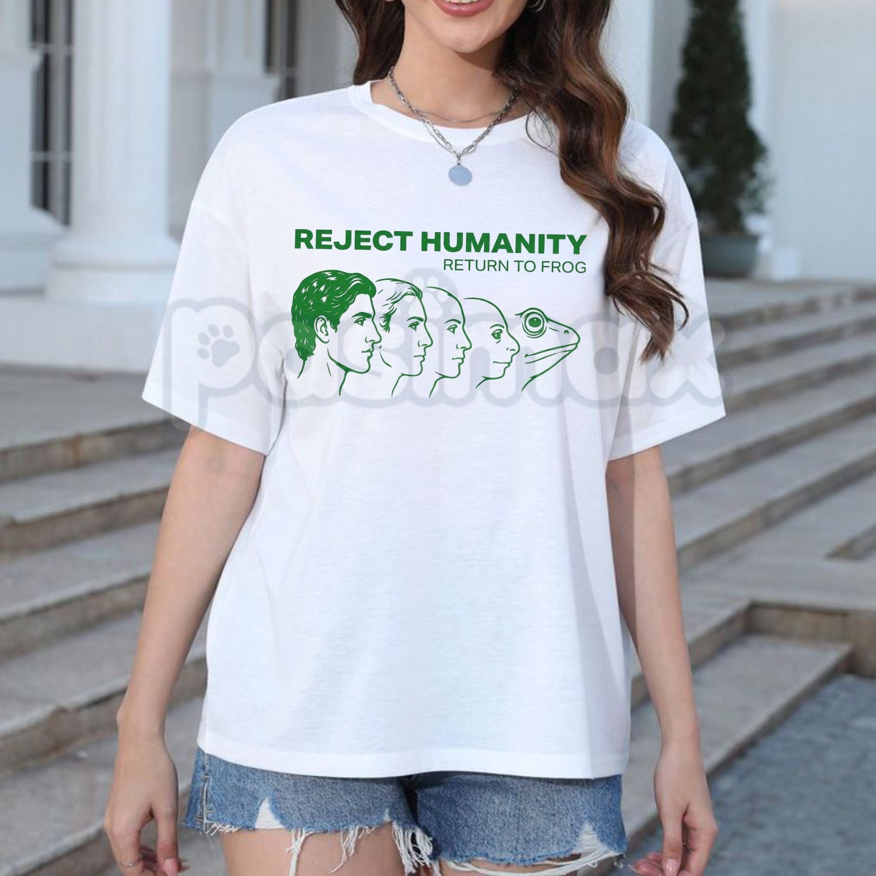 "Reject Humanity Return to Frog" Evolution T-Shirt - Funny Ironic Meme Graphic Tee, Absurdist Frog Lover Gift Shirt, Sarcastic Internet Culture Apparel