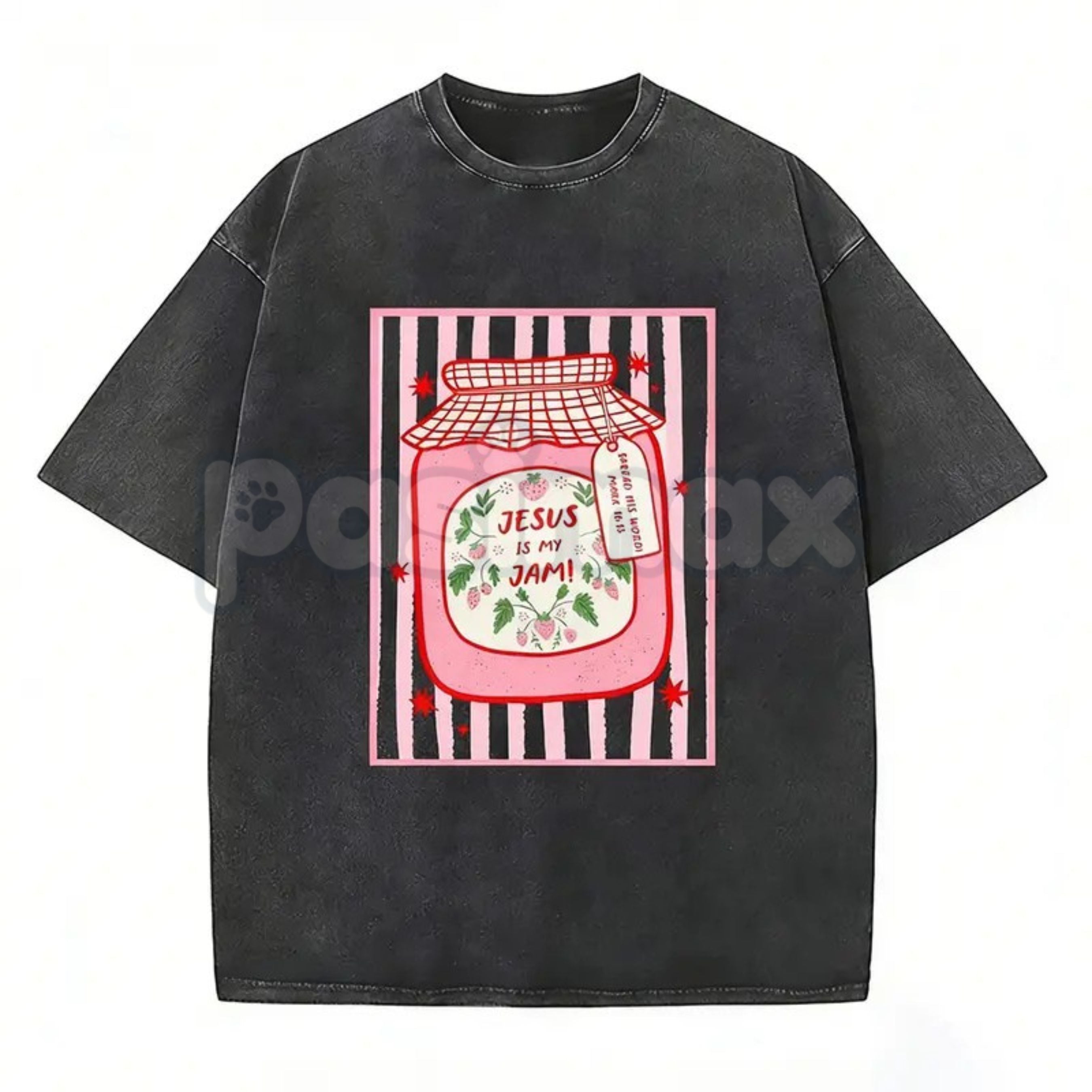 Jesus Is My Jam Strawberry Jam Jar T-Shirt – Pink Washed Christian Graphic Tee, Lightweight "Make His Mercy Known" Faith Top