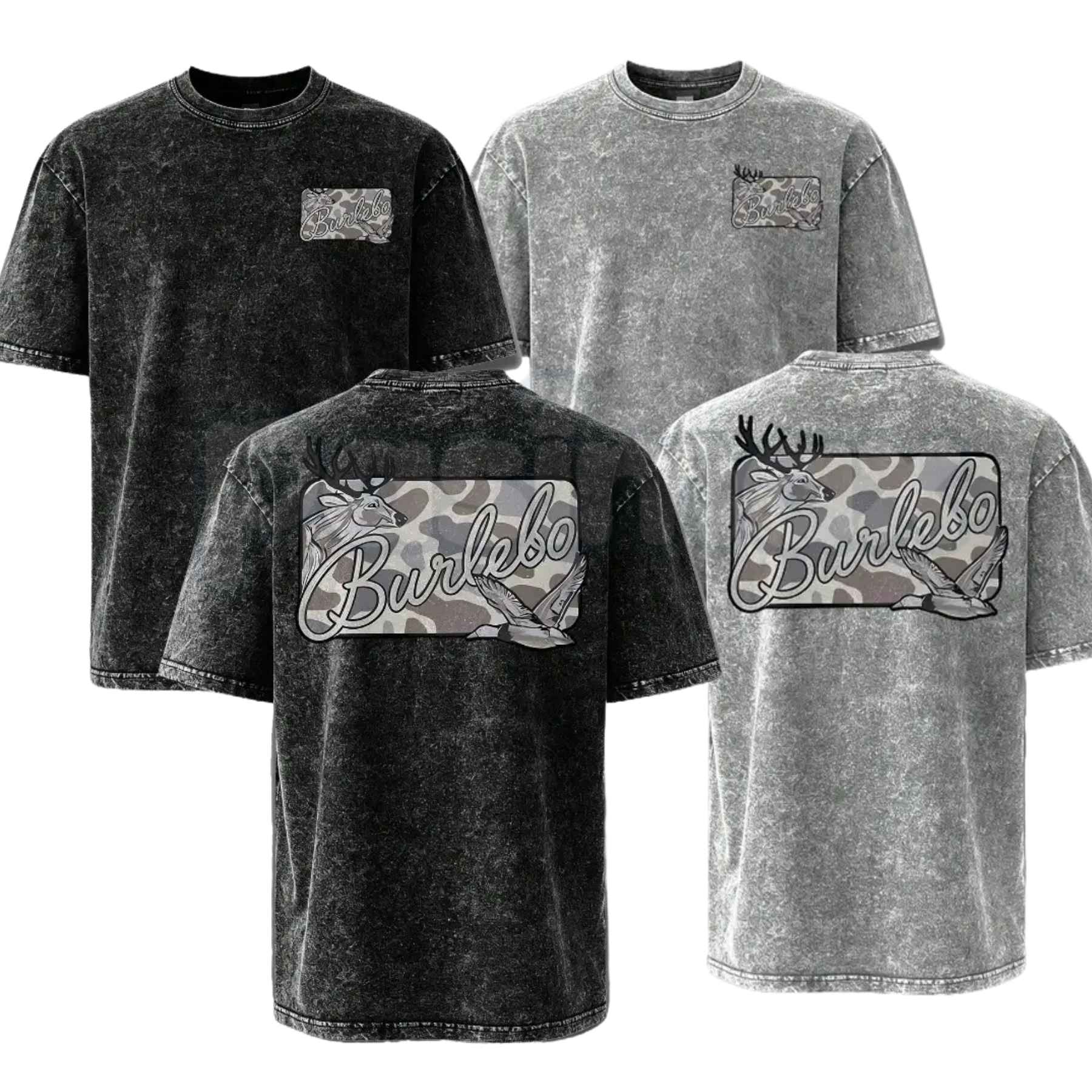 Deer & Mallard Duck Camo T-Shirt – Retro Wildlife Hunting Graphic Tee, Vintage Washed Lightweight Cotton Outdoor Unisex Top