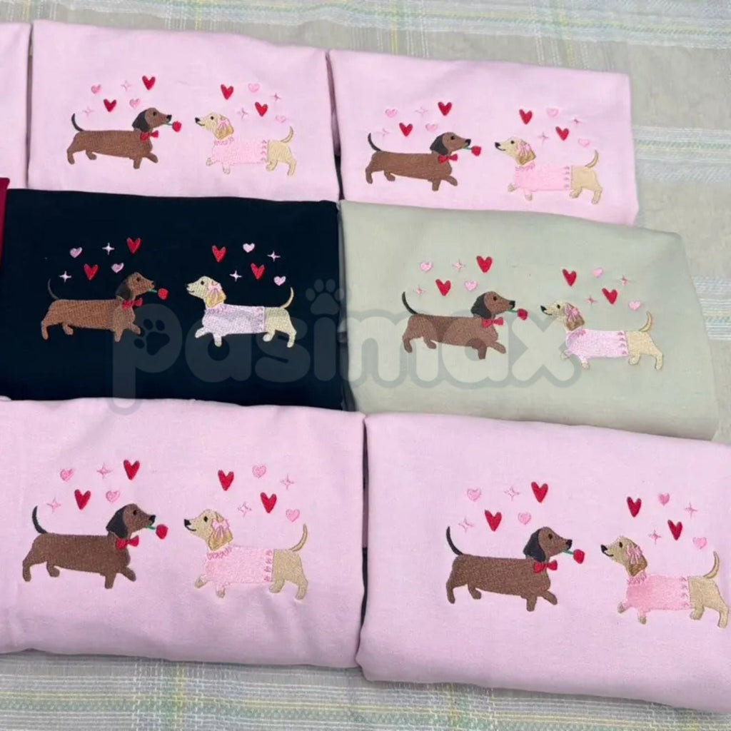 Embroidered Dachshund Valentine’s Day Sweatshirt – Cute Doxie Heart Crewneck