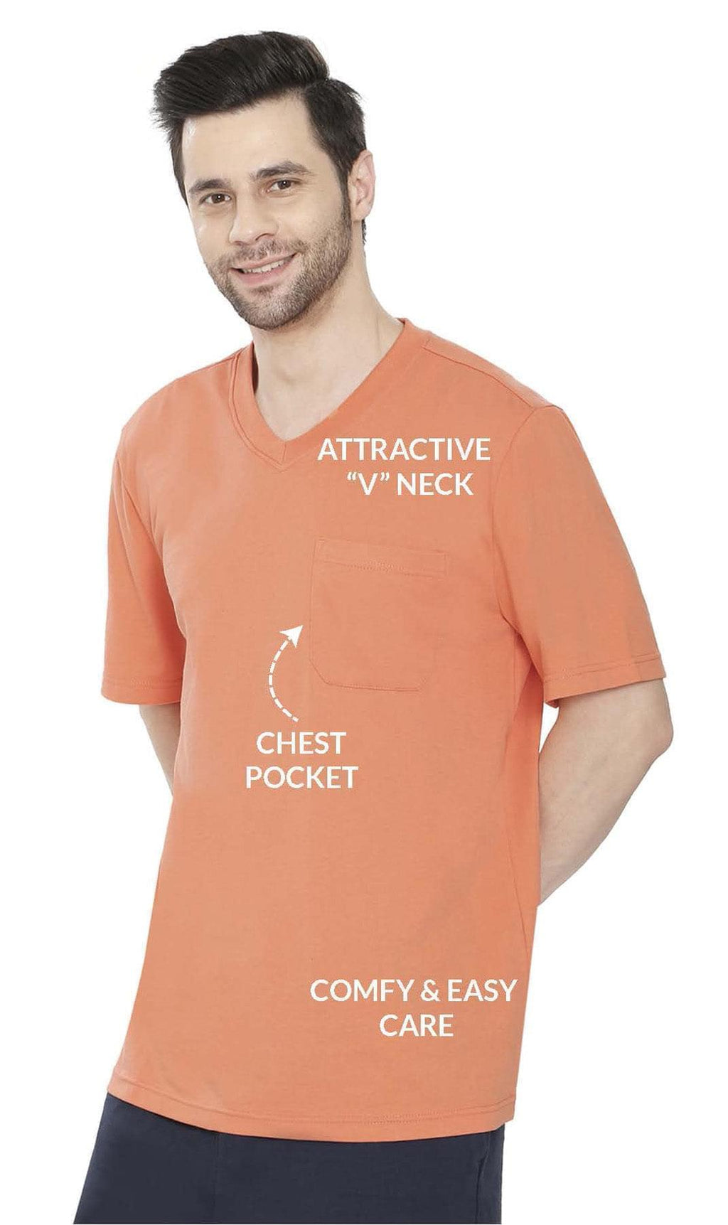 Men's Heavyweight Short Sleeve V-Neck T-Shirt – Relaxed Fit Cotton Blend with Pocket