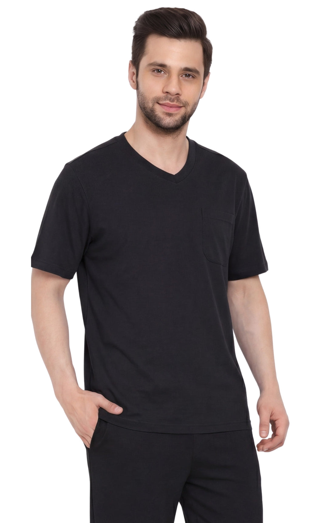 Men's Heavyweight Short Sleeve V-Neck T-Shirt – Relaxed Fit Cotton Blend with Pocket