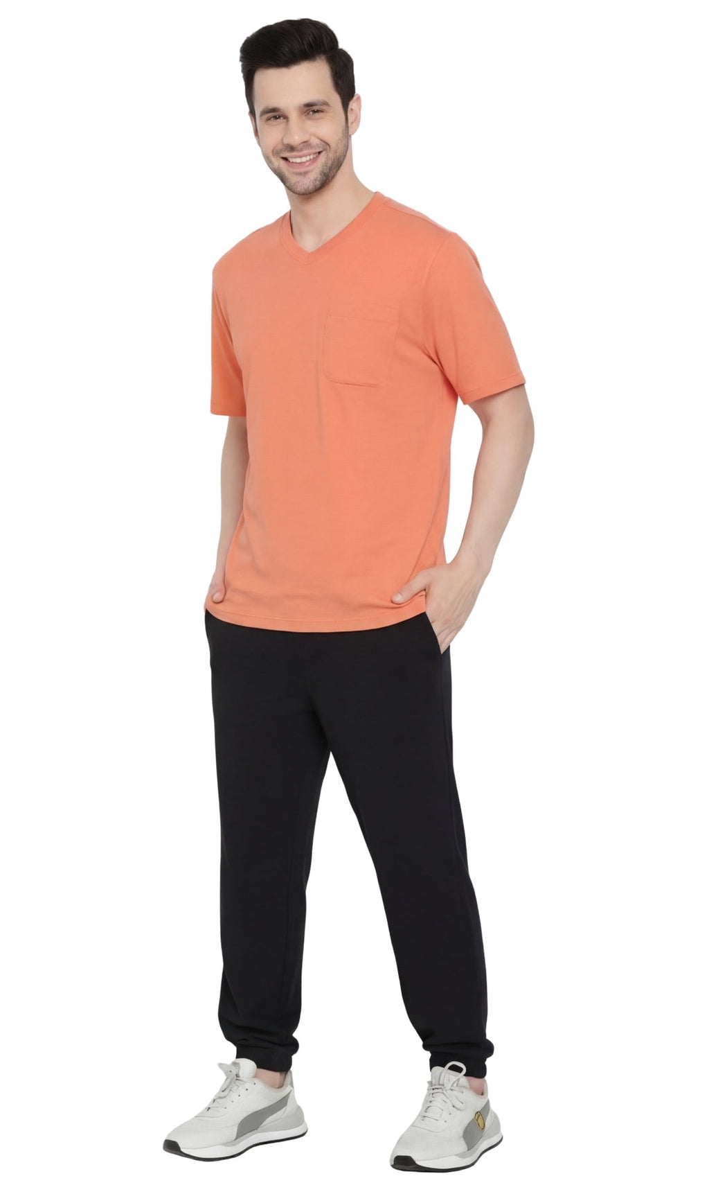 Men's Heavyweight Short Sleeve V-Neck T-Shirt – Relaxed Fit Cotton Blend with Pocket