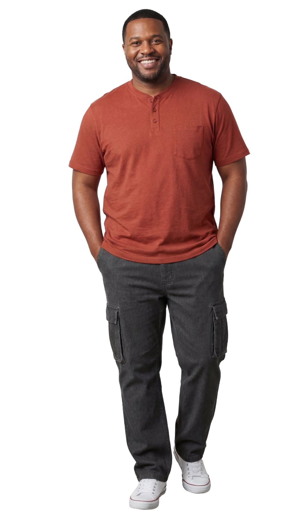 Men's Short Sleeve Henley Relaxed Fit Shirt with Pocket