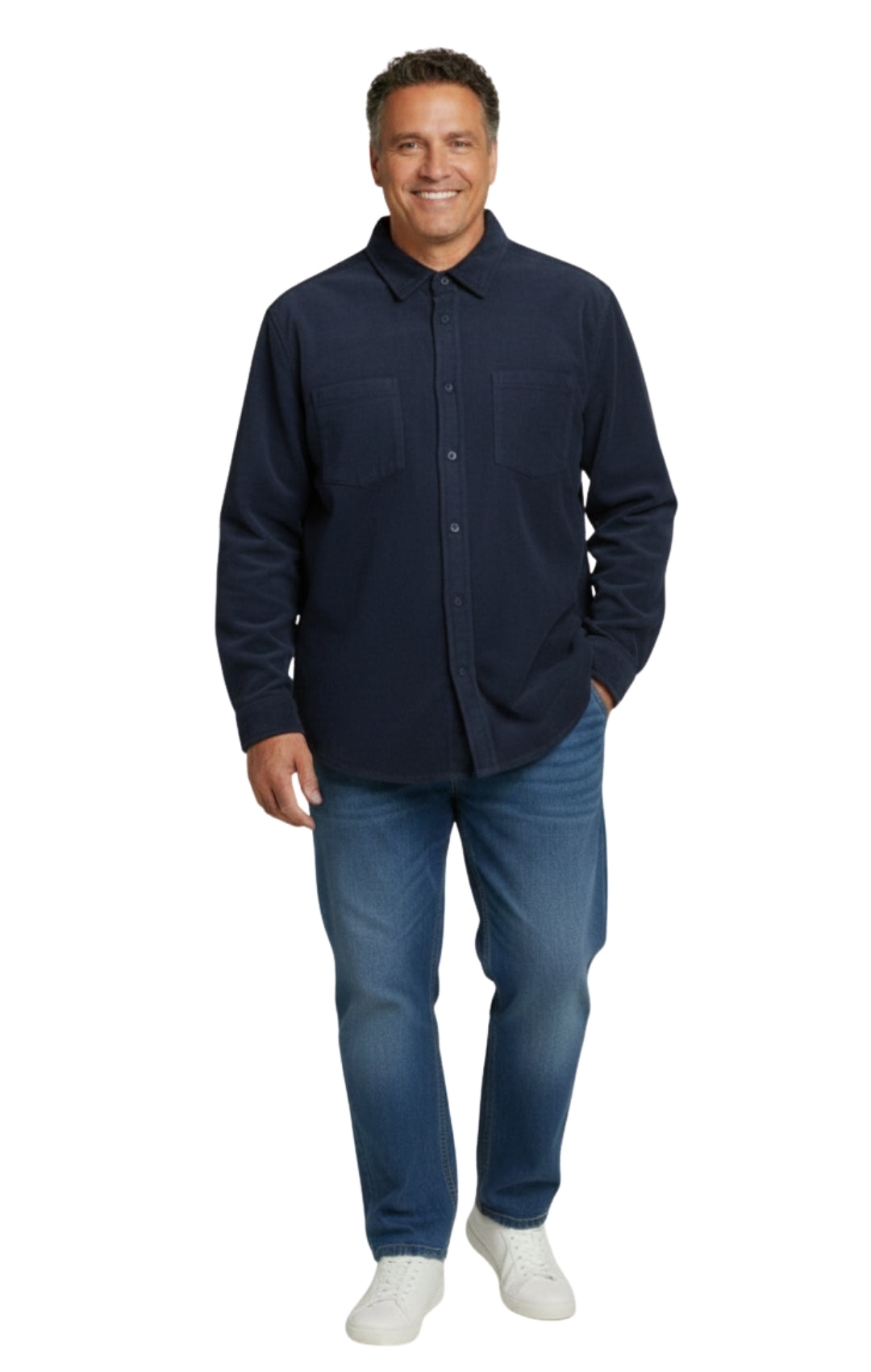 Men's Heathered Fleece Overshirt with Chest Pockets and Tortoise-shell patterned Buttons