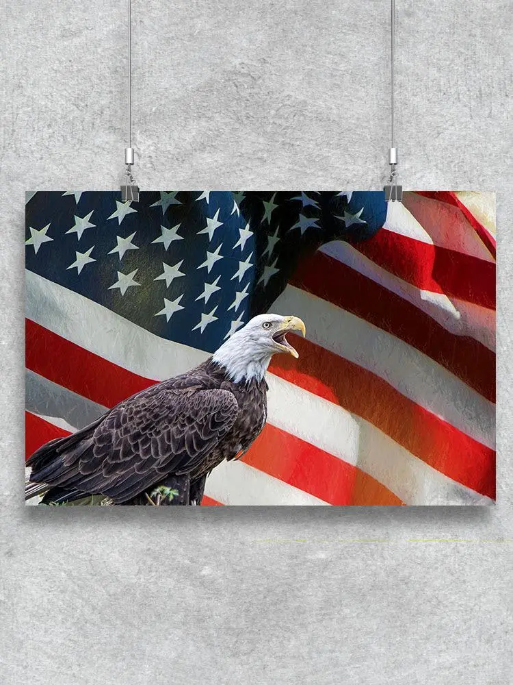 Bald Eagle With Usa Flag. Poster -Image by Shutterstock