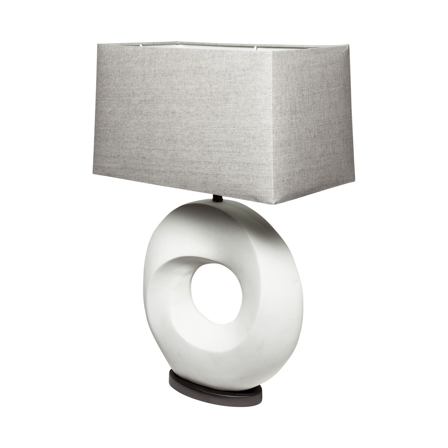 "27"" White Geometric Table Lamp With Gray Shade"