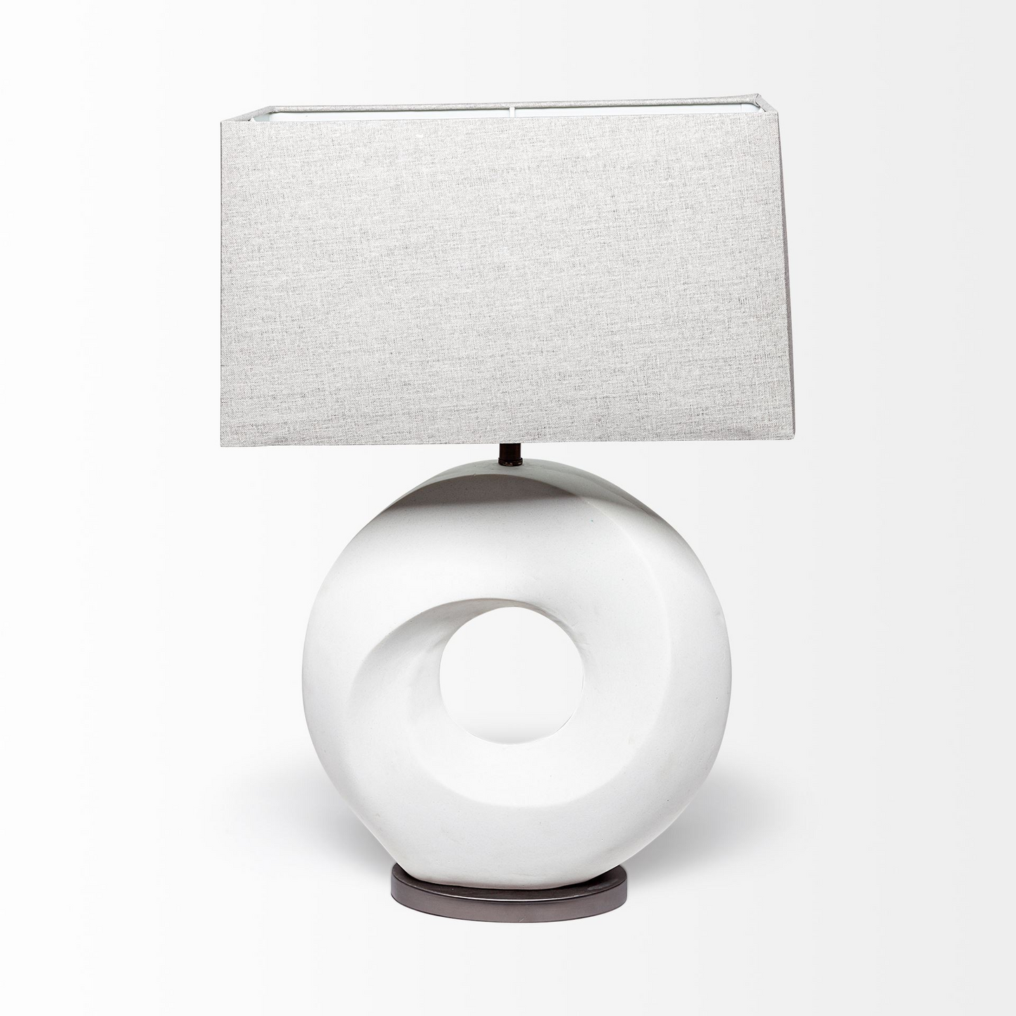 "27"" White Geometric Table Lamp With Gray Shade"