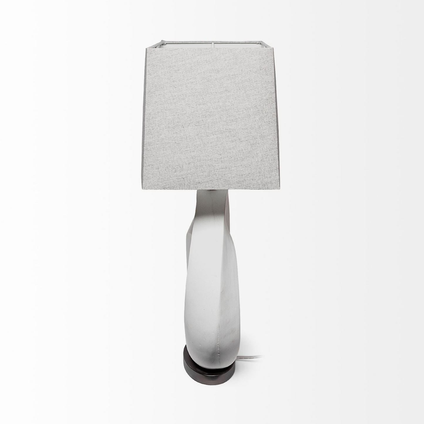 "27"" White Geometric Table Lamp With Gray Shade"