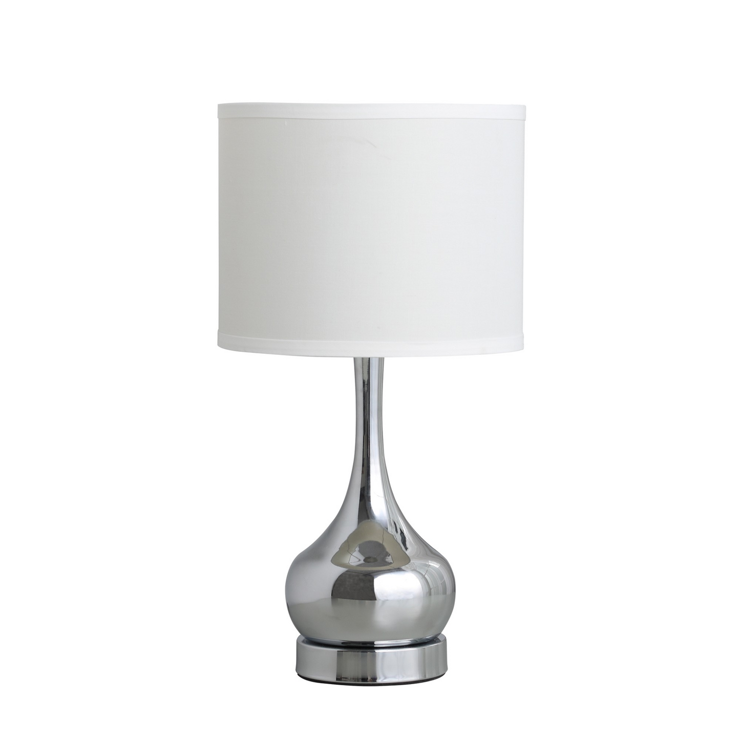 "19"" Silver Bedside Table Lamp With White Drum Shade"