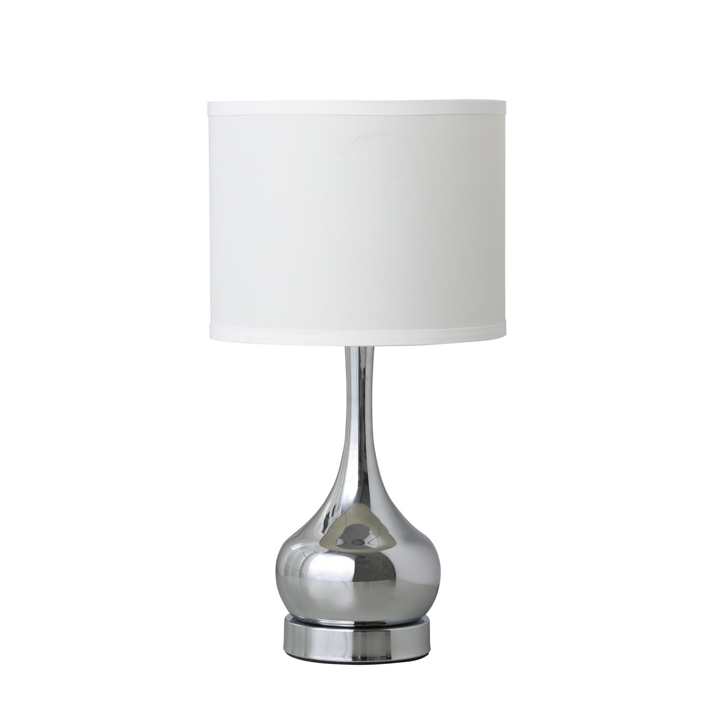 "19"" Silver Bedside Table Lamp With White Drum Shade"