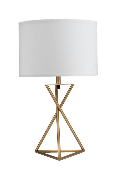 "Contemporary Gold Geo Table Lamp with White Shade"