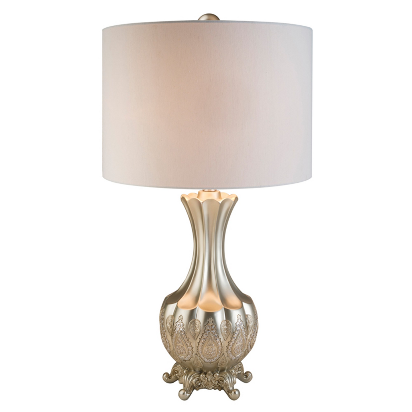 "Elegant Silver Table Lamp With White Linen Lamp Shade"