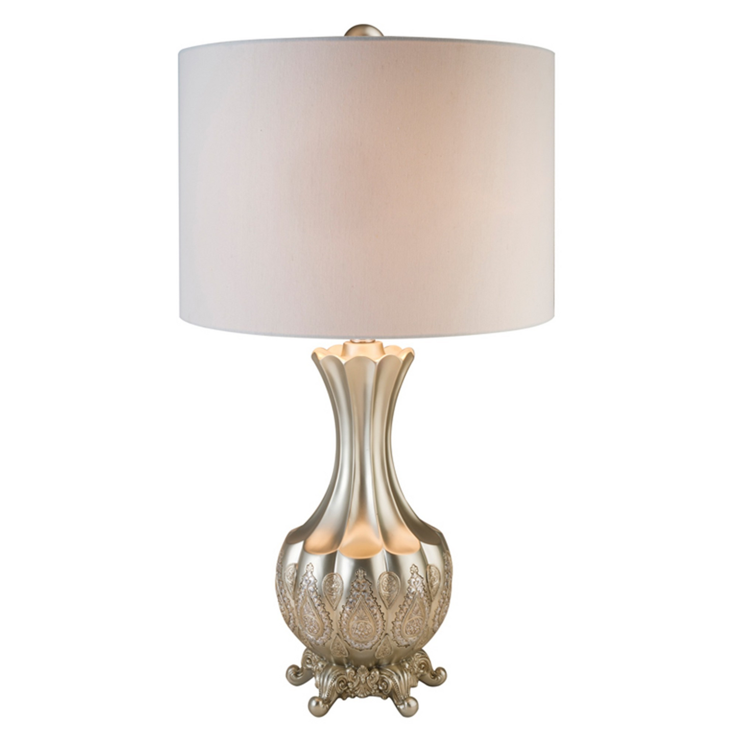 "Elegant Silver Table Lamp With White Linen Lamp Shade"