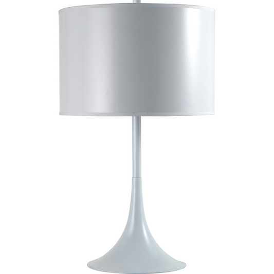 "25"" White Metal Table Lamp With White Classic Drum Shade"