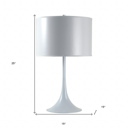 "25"" White Metal Table Lamp With White Classic Drum Shade"