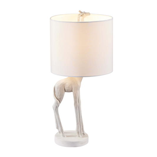 "17"" White Textured Giraffe Table Lamp With White Drum Shade"