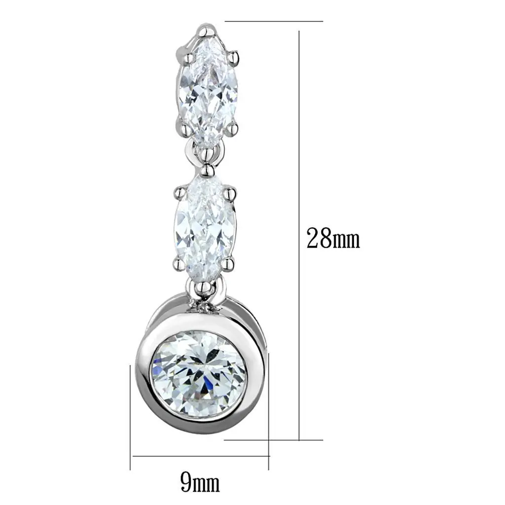 3W1060 - Rhodium Brass Earrings with AAA Grade CZ  in Clear