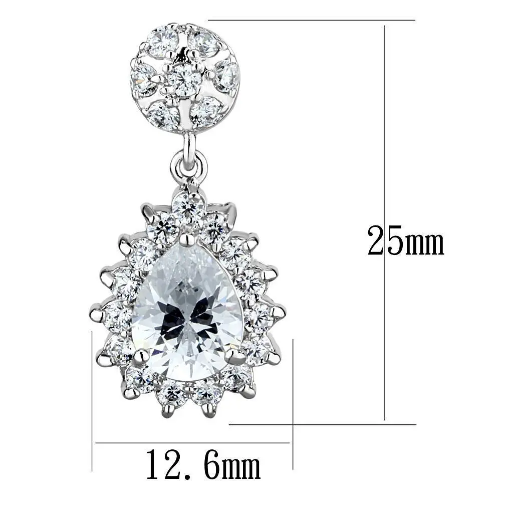 3W1292 - Rhodium Brass Earrings with AAA Grade CZ  in Clear