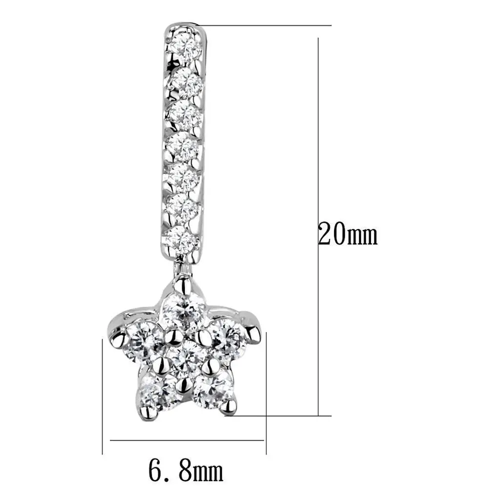 3W1056 - Rhodium Brass Earrings with AAA Grade CZ  in Clear