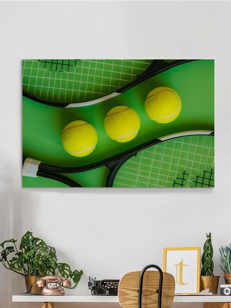 3 Tennis Balls And A Rackets Wrapped Canvas -Image by Shutterstock