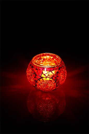 Red Large Circle Mosaic Glass Candle Holder - Luxury Turkish Handmade Moroccan Mid Century Candle Holder