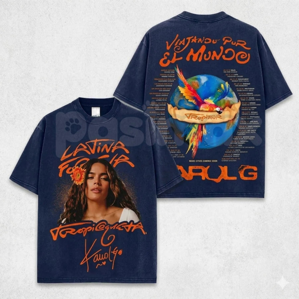 Viajando Por El Mundo Tropitour T-Shirt – Vintage Washed Tropical Graphic Tee, Retro Travel Tour Cotton Shirt, Unisex Latin Summer Streetwear