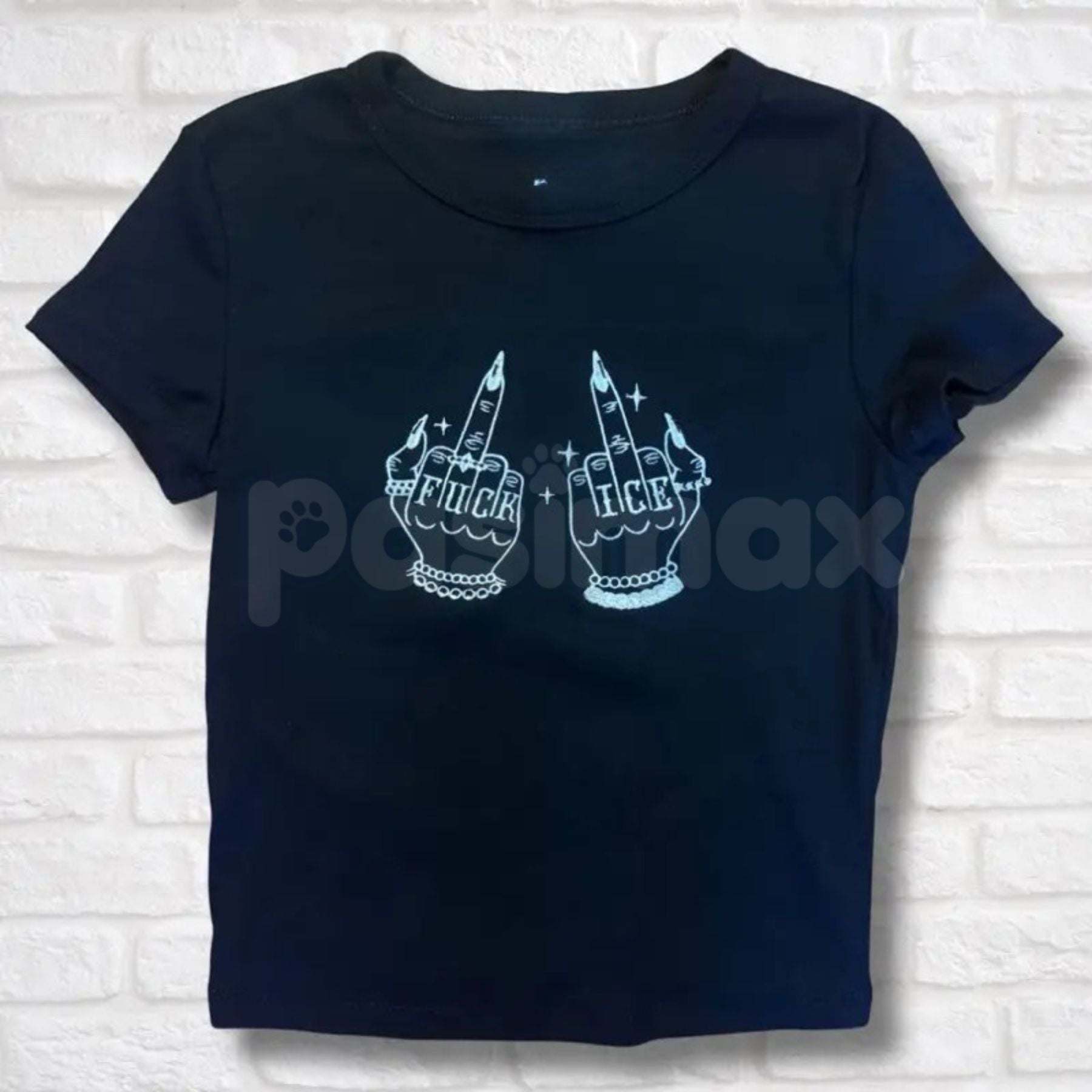 Give ICE The Finger Embroidered Tee – Unisex T-Shirt & Baby Tee, Political Activist Apparel, Bold Statement Shirt