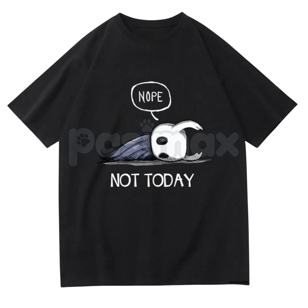 Hollow Knight "Nope Not Today" Bench Break T-Shirt - Ghost of Hallownest Sarcastic Graphic Tee, Premium 100% Cotton Cozy Gamer Shirt, Funny Indie Game "No" Mood Apparel, Soft Lived-In Unisex Gaming Top, Relatable Hollow Knight Fan Gift