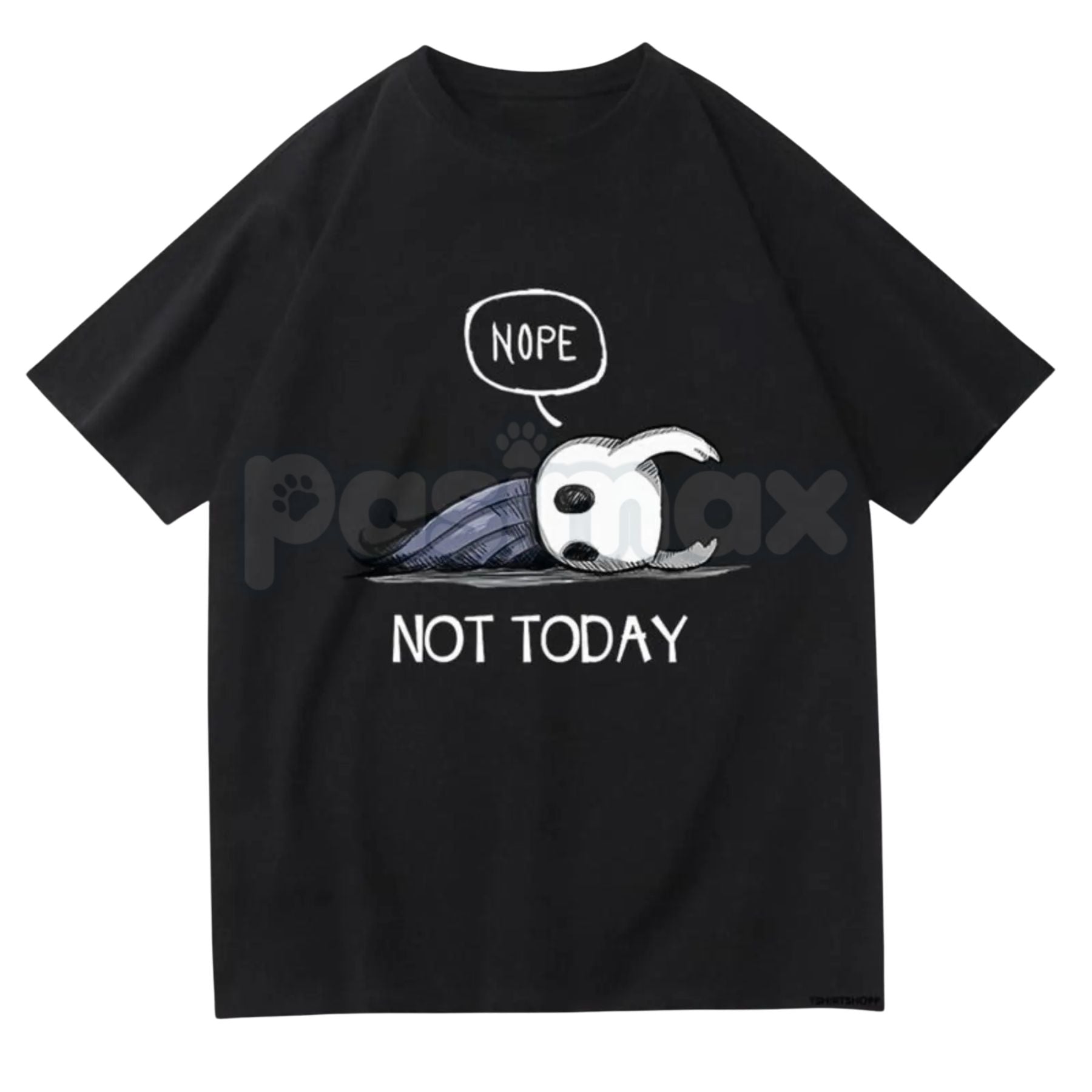 Hollow Knight "Nope Not Today" Bench Break T-Shirt - Ghost of Hallownest Sarcastic Graphic Tee, Premium 100% Cotton Cozy Gamer Shirt, Funny Indie Game "No" Mood Apparel, Soft Lived-In Unisex Gaming Top, Relatable Hollow Knight Fan Gift