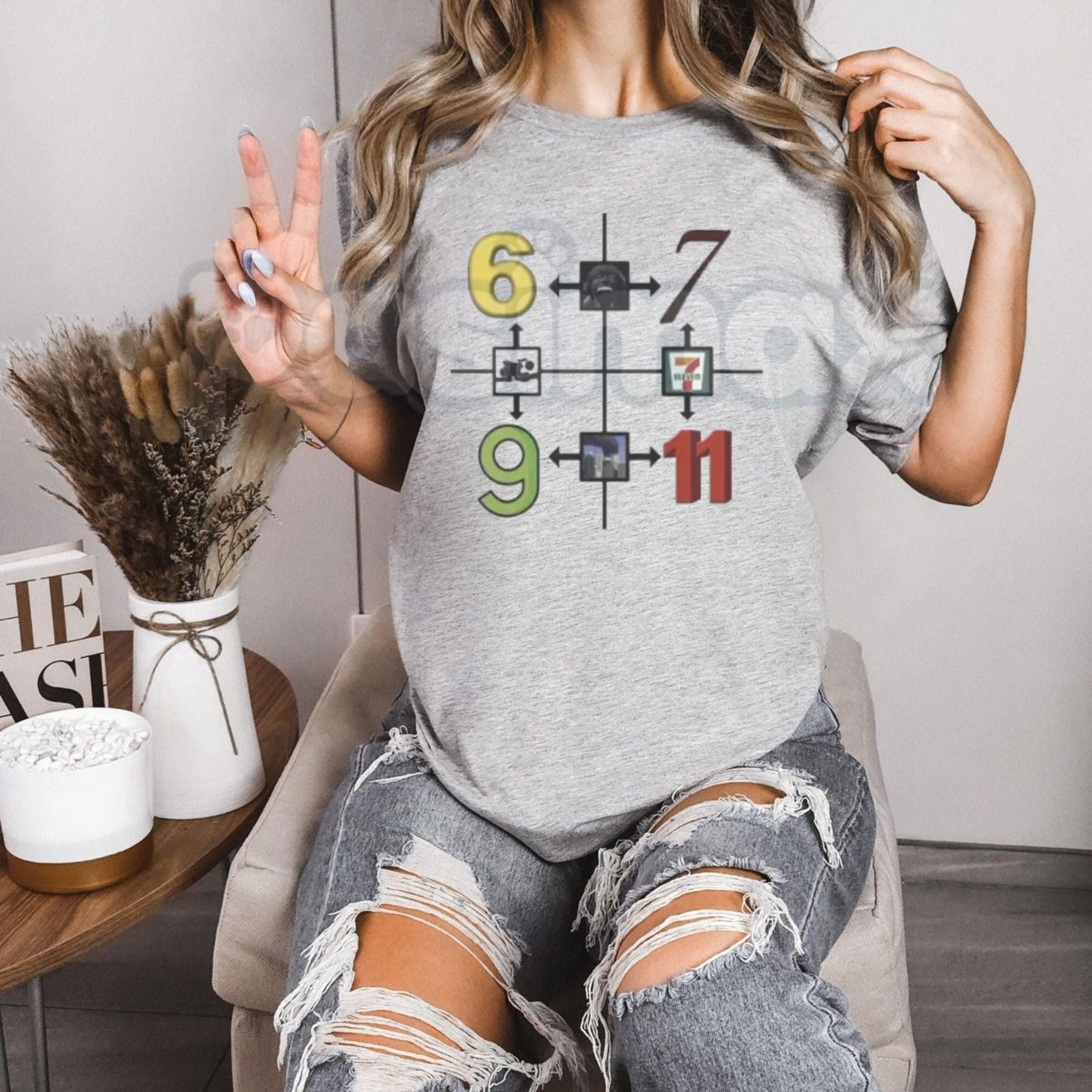 Funny 69 67 9/11 7-11 Meme T-Shirt – Sarcastic Gen Z Absurdist Numeric Graphic Tee