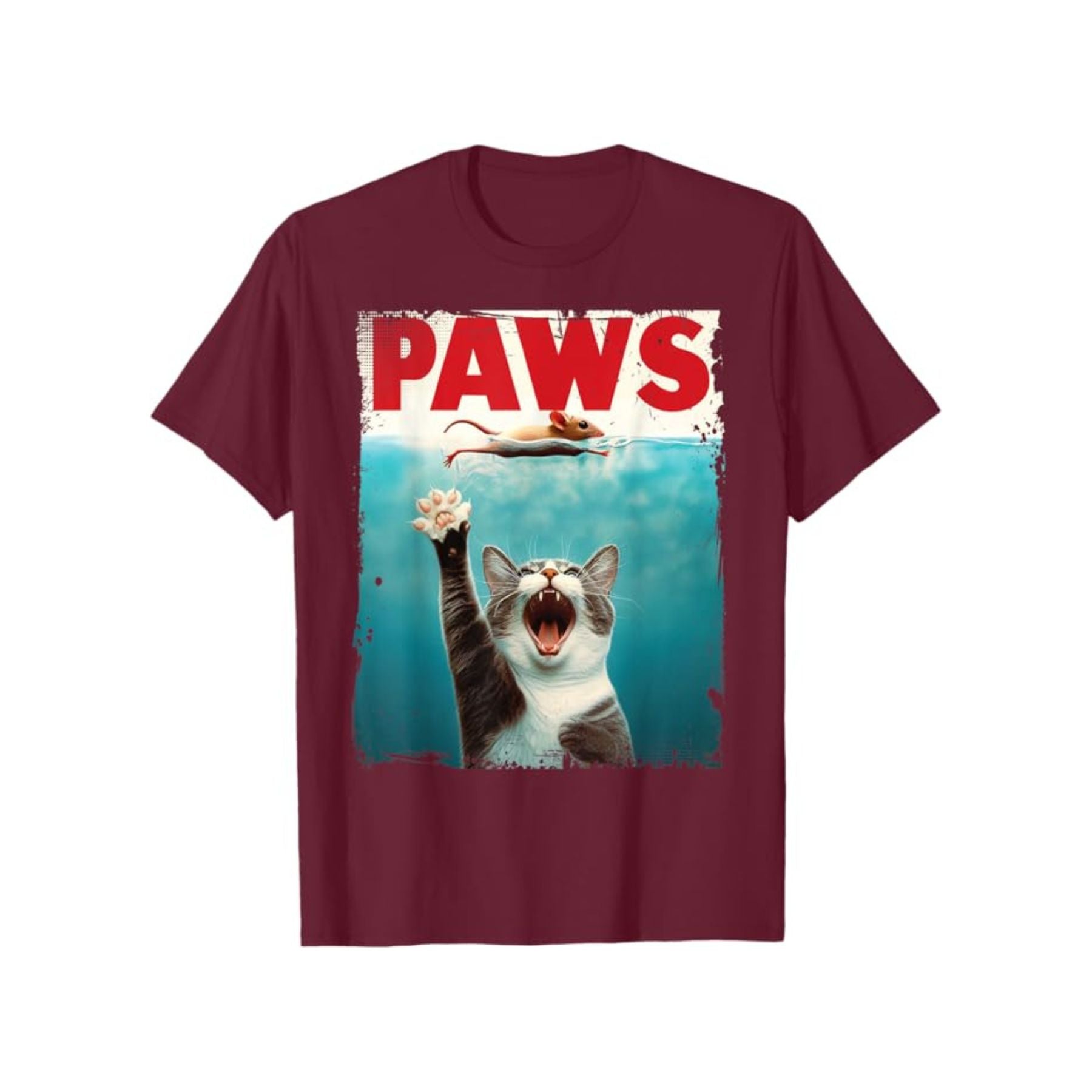 "PAWS" Parody T-Shirt - Humorous Cat Chasing Mouse Tee, Funny Summer T-shirt