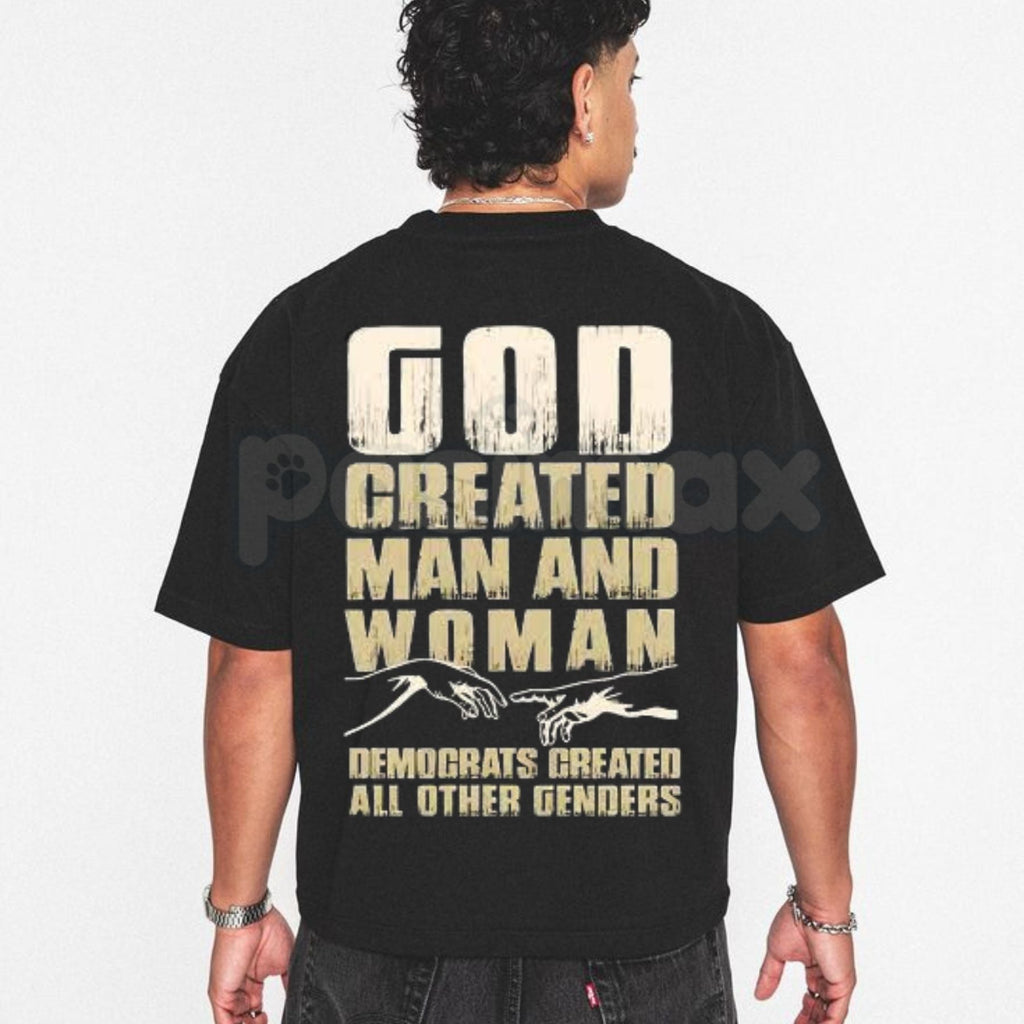 "Created by the Divine" Humorous T-Shirt – Divine Man and Woman Graphic Tee, Premium 100% Cotton Funny Heritage Top, Soft Lived-In Heavyweight Spiritual Humor Shirt, Made in USA