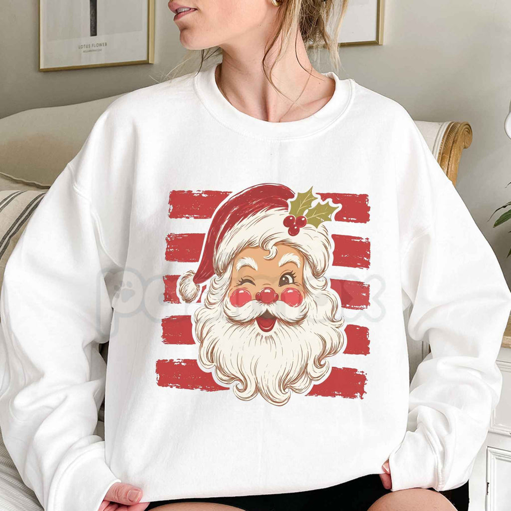 Red Stripe Santa Graphic Top | Vintage Festive Christmas Sweatshirt