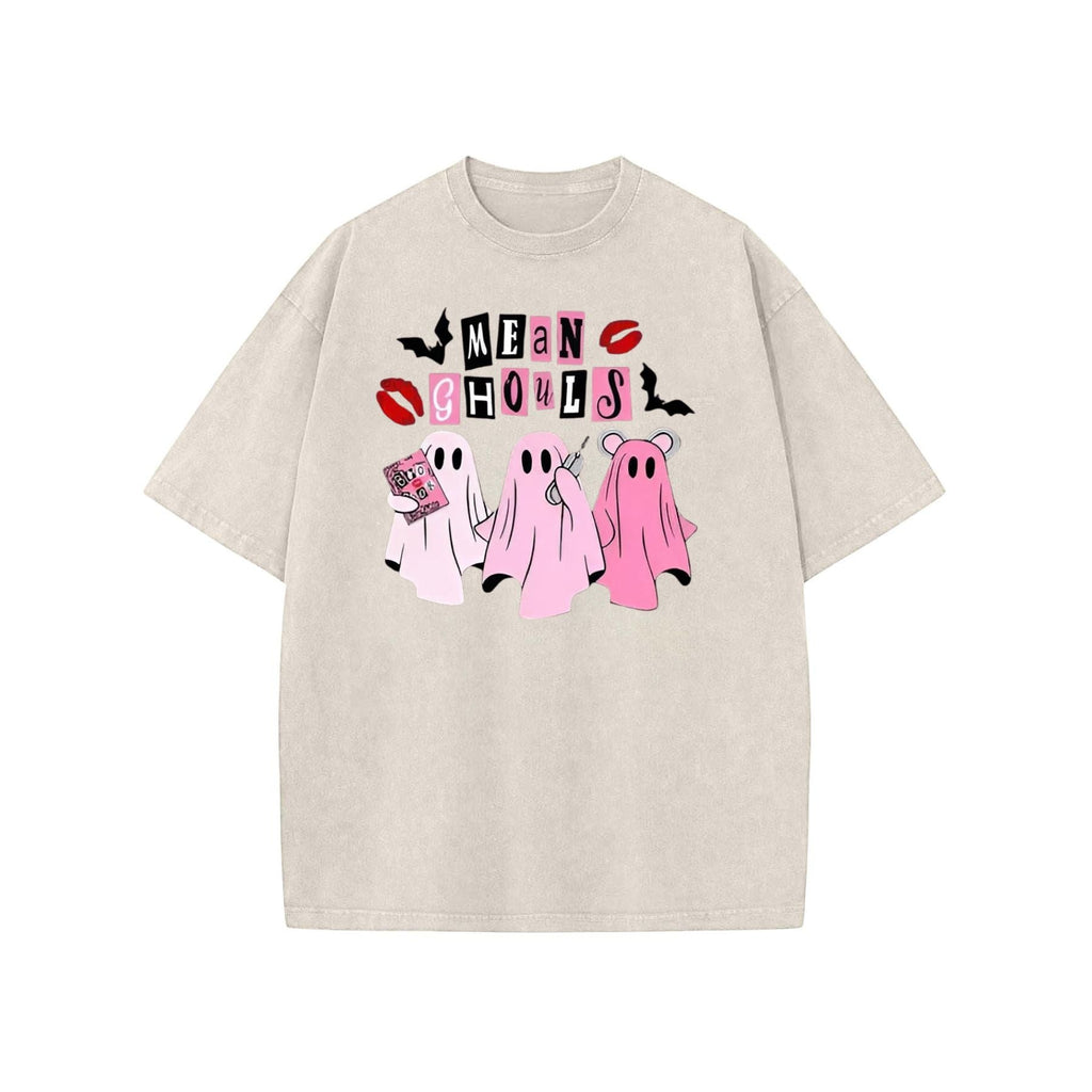 Unisex "Mean Ghouls" Halloween T-Shirt – Washed Cotton, Vintage Streetwear, Bat Graphic