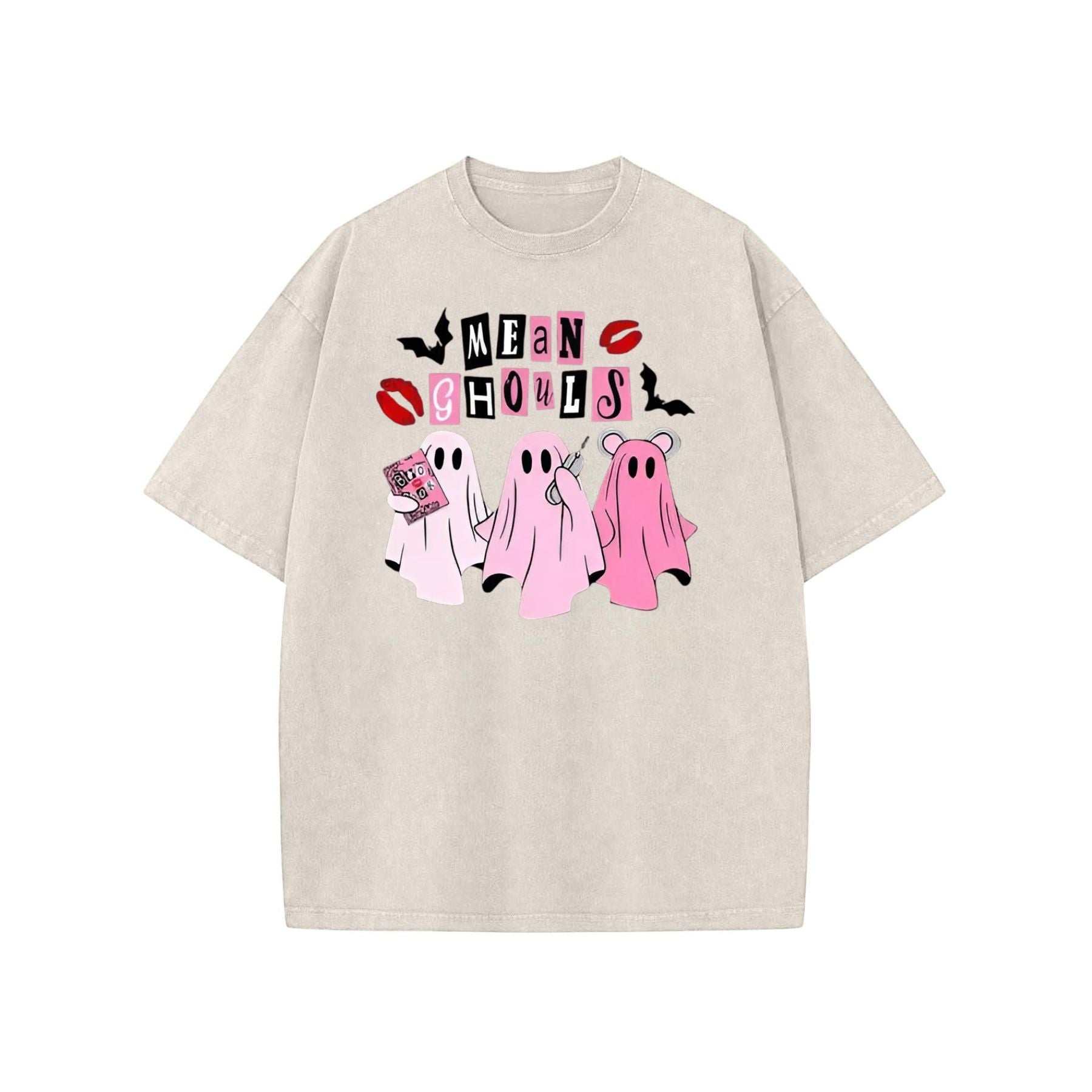 Unisex "Mean Ghouls" Halloween T-Shirt – Washed Cotton, Vintage Streetwear, Bat Graphic