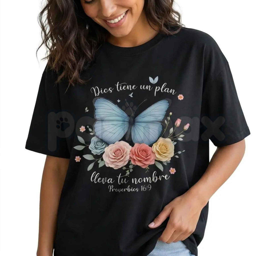 Spanish Christian Butterfly Graphic Tee – Fe y Esperanza Floral Shirt, Faith-Based Inspirational Camiseta for Women