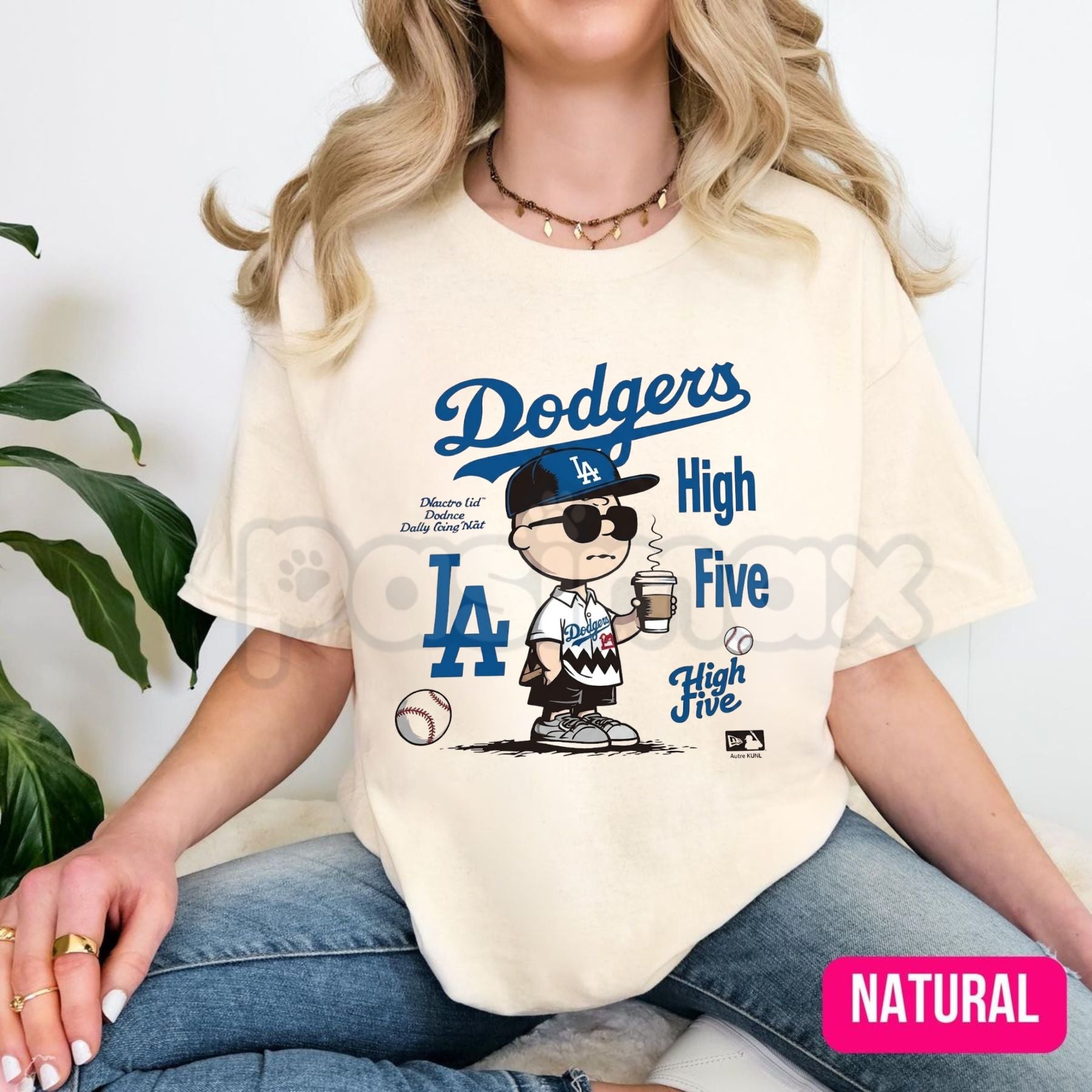 "Chillen’ in LA" Dodgers T-Shirt – Charlie Brown Coffee Graphic Tee, Remastered Heavy Cotton LA Baseball Top, Soft Lived-In Heavyweight Snoopy & Peanuts Fan Shirt, Made in USA