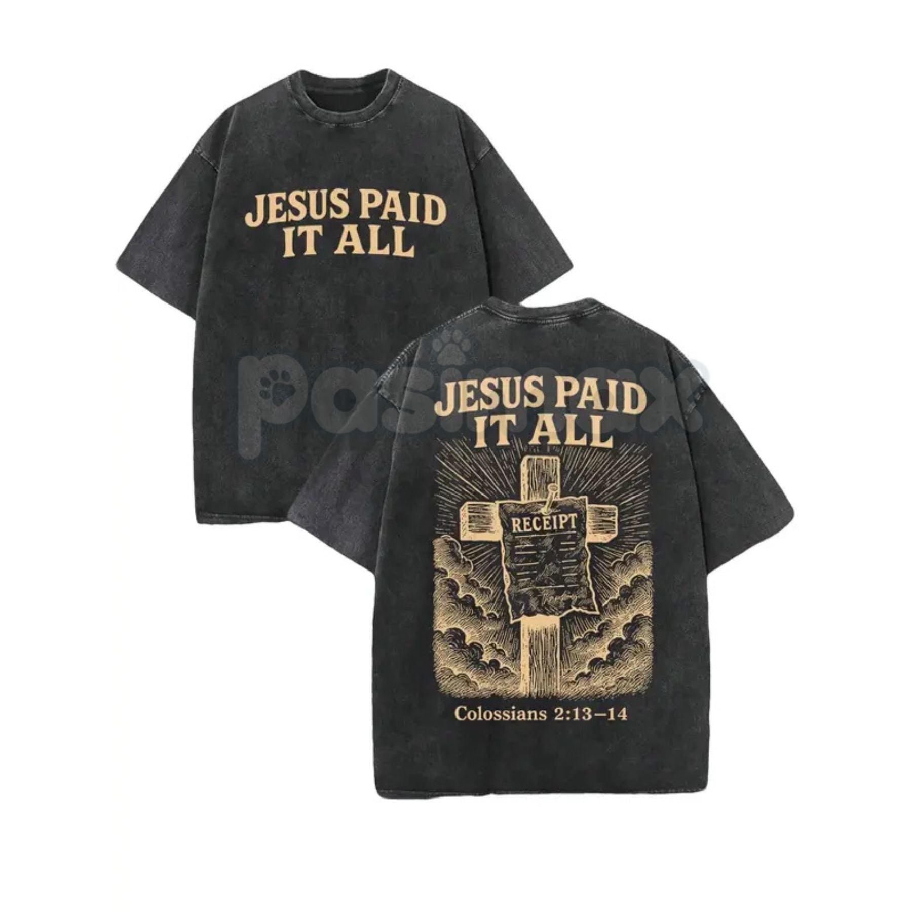 "Jesus Paid It All" Double Sided T-Shirt – 230GSM Pure Cotton, Vintage Washed Christian Tee