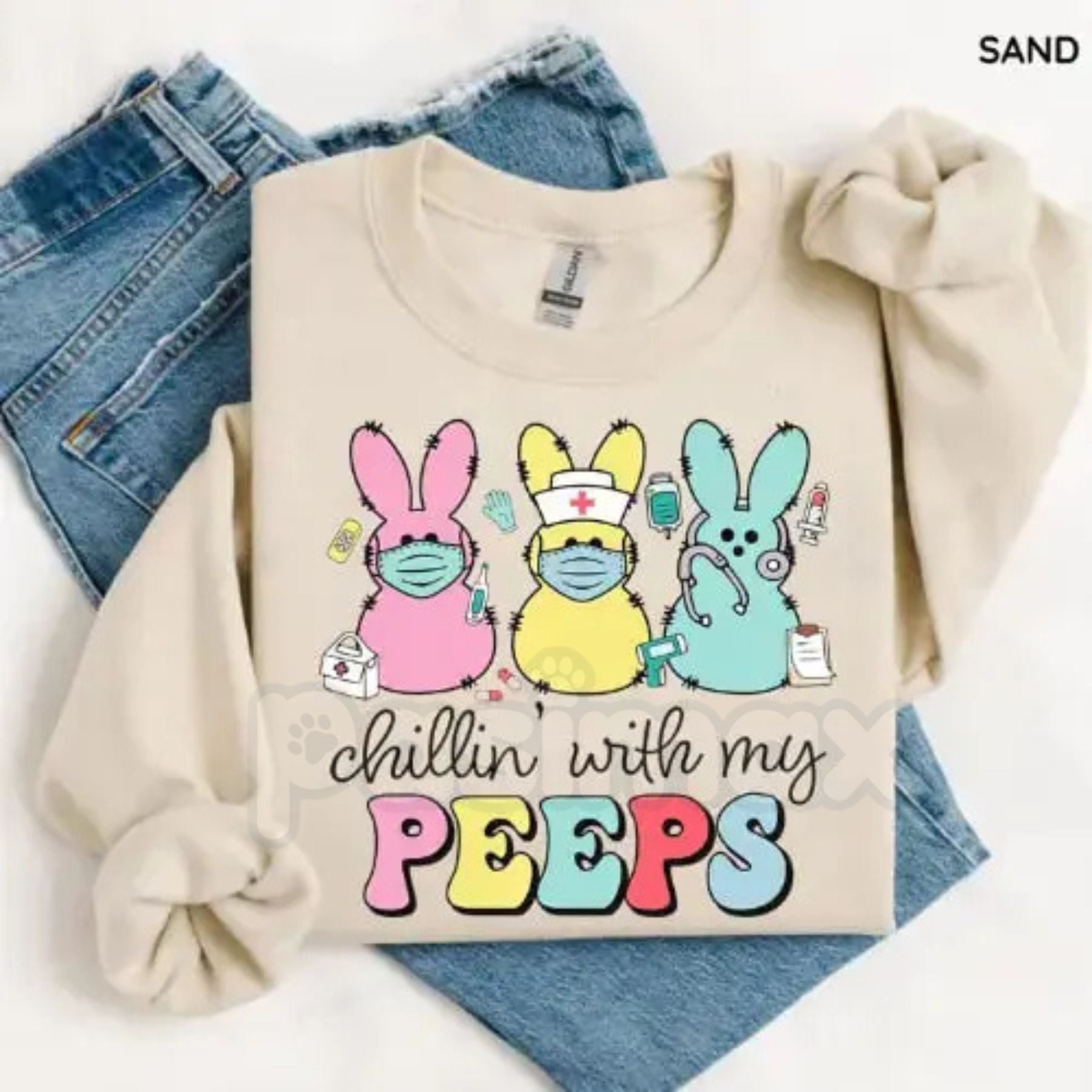 Nurse Easter Sweatshirt | Chillin' With My Peeps Nursing Crewneck | Funny Healthcare Easter Jumper | Registered Nurse Bunny Pullover | LPN NP Easter Graphic Top | Pediatric Nurse Holiday Shirt